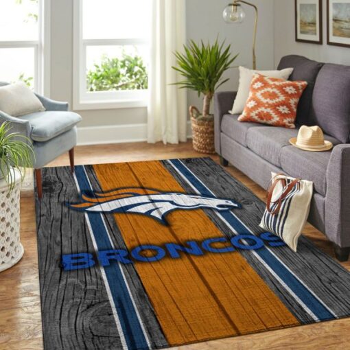 Denver Broncos Nfl Team Logo Wooden Style Style Nice Gift Home Decor Rectangle Area Rug - Custom Size And Printing