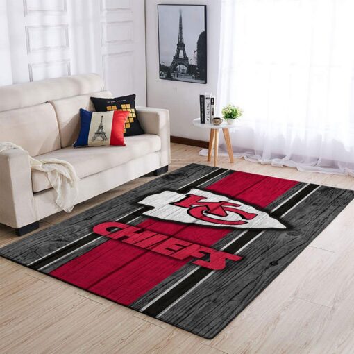 Kansas City Chiefs Nfl Team Logo Wooden Style Style Nice Gift Home Decor Rectangle Area Rug - Custom Size And Printing