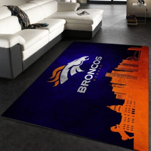 Denver Broncos Skyline Nfl Area Rug Carpet, Living Room And Bedroom Rug - Custom Size And Printing