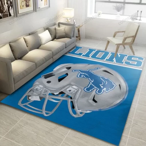 Detroit Lions Helmets Area Rug Nfl Rug Floor Decor - Custom Size And Printing