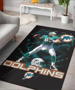 Miami Dolphins On Fire Nfl Rug Rectangle Area Rugs Carpet For Living Room