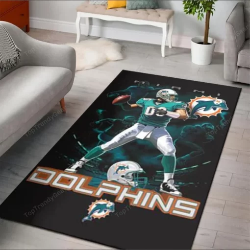 Miami Dolphins On Fire Nfl Rug Rectangle Area Rugs Carpet For Living Room