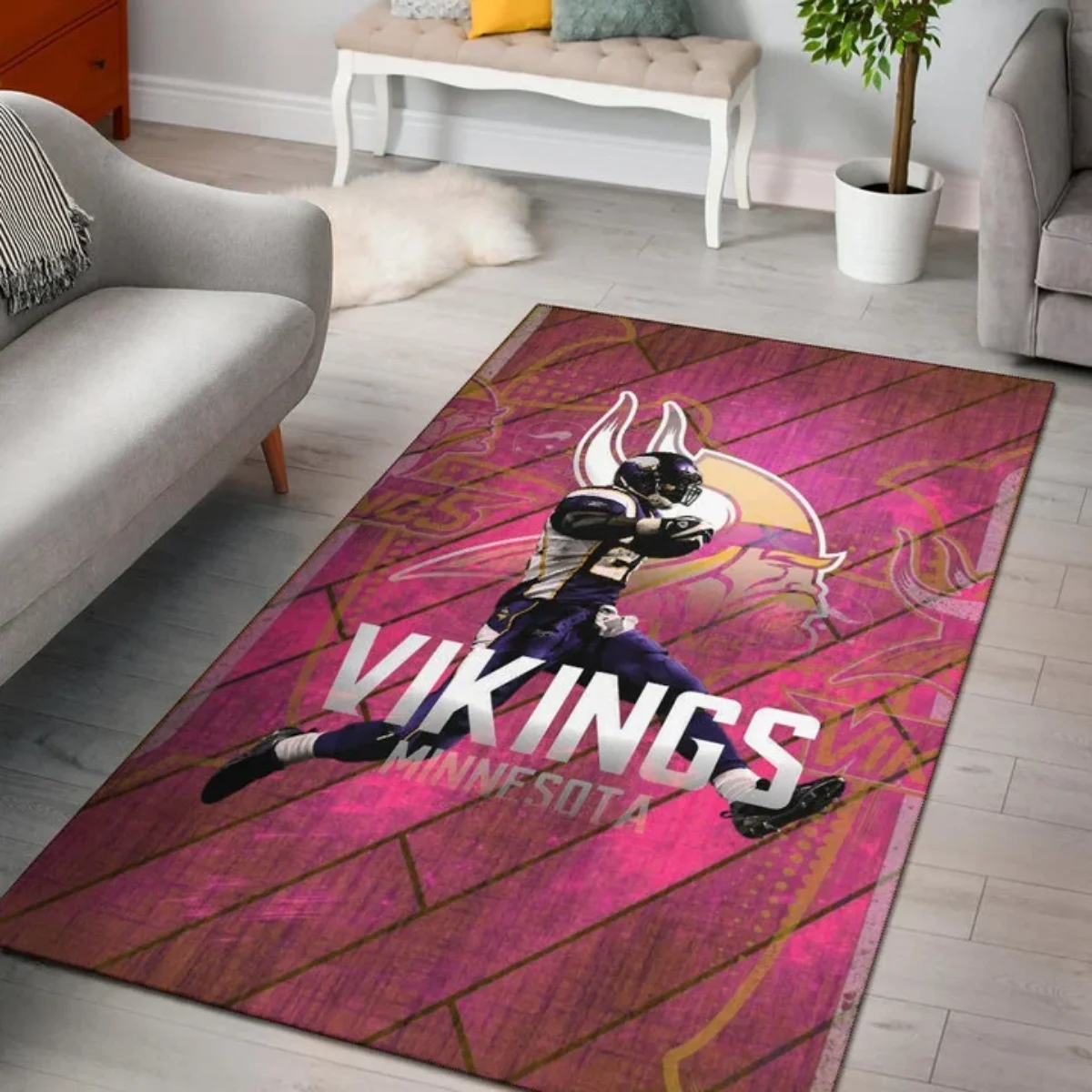 Minnesota Vikings American Football Team Premium Quilt Adrian Peterson  Jumping Symbol On Pink Wall Background Quilt Blanket