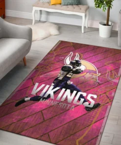 Minnesota Vikings American Football Team Area Rug Adrian Peterson Jumping Symbol On Pink Wall Background Rugs Home Decor