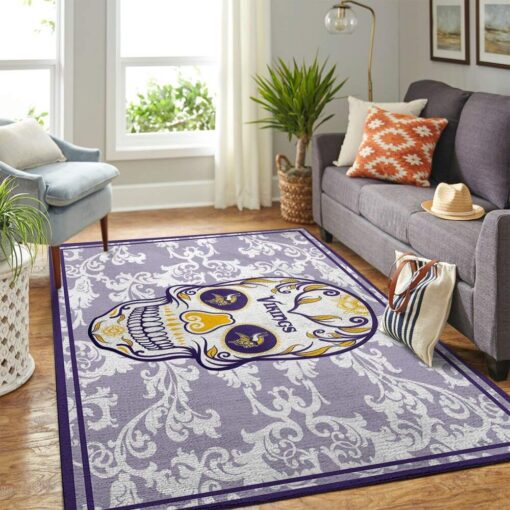 Minnesota Vikings Nfl Area Rugs Skull Flower Style Living Room Carpet Sports Rugs
