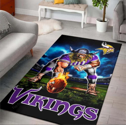 Minnesota Vikings Ferocious Football Nfl Rug Rectangle Area Rug - Carpet For Living Room, Bedroom, Kitchen Rug - Custom Size And Printing