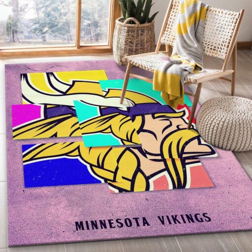 Minnesota Vikings Nfl Rectangle Area Rug - Carpet For Living Room - Custom Size And Printing