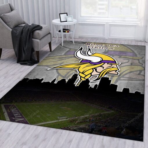 Minnesota Vikings Nfl Rug Rectangle Area Rug - Carpet For Living Room, Bedroom, Kitchen Rug - Custom Size And Printing