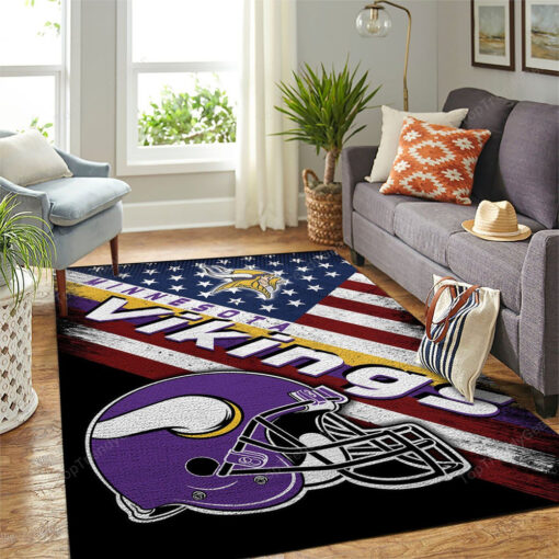 Minnesota Vikings Nfl Team Logo American Style Nice Gift Rectangle Area Rug - Carpet For Living Room - Custom Size And Printing