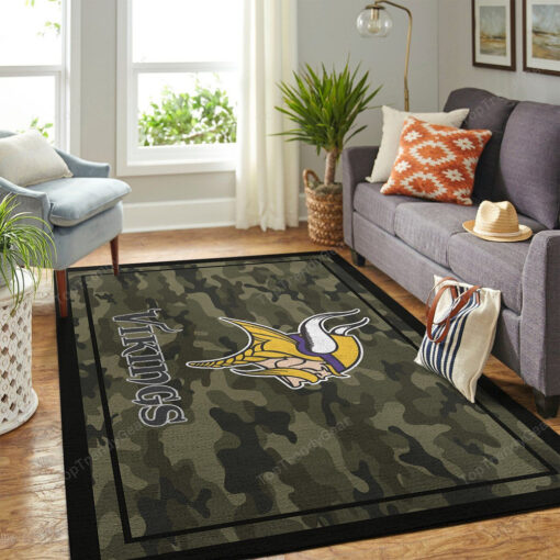 Minnesota Vikings Nfl Team Logo Helmet Style Nice Gift Rectangle Area Rug - Carpet For Living Room - Custom Size And Printing