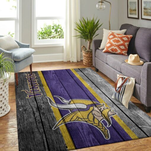 Minnesota Vikings Nfl Team Logo Wooden Style Style Nice Gift Rectangle Area Rug - Carpet For Living Room - Custom Size And Printing