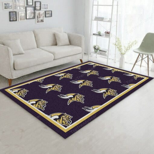 Minnesota Vikings Repeat Rug Nfl Team Kitchen Rug Floor Decor Rectangle Area Rug - Carpet For Living Room - Custom Size And Printing