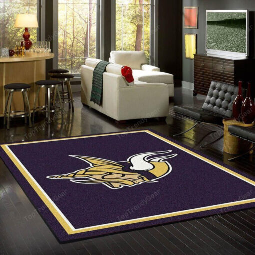 Minnesota Vikings Rug Team Spirit Rectangle Area Rug - Carpet For Living Room, Bedroom - Custom Size And Printing