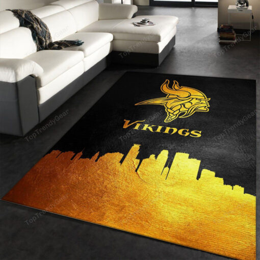 Minnesota Vikings Skyline Nfl Area Kitchen Rug Rectangle Area Rug - Carpet For Living Room - Custom Size And Printing