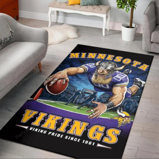 Minnesota Vikings Viking Pride Since 1961 Nfl Rug Rectangle Area Rug - Carpet For Living Room - Custom Size And Printing