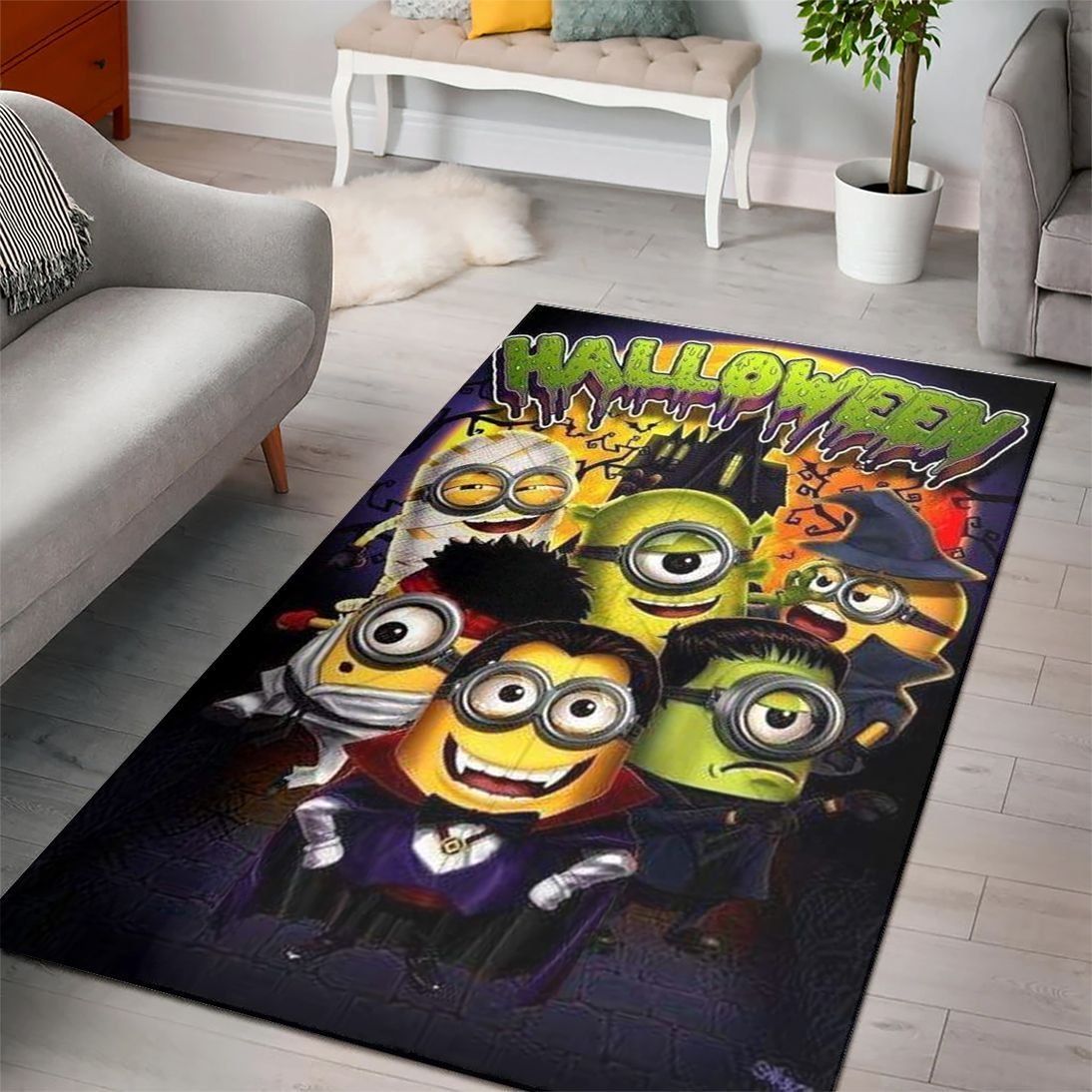 HALLOWEEN MINIONS DESPICABLE MINIONS CARTOON MOVIES AREA RUGS LIVING ROOM – CUSTOM SIZE AND PRINTING