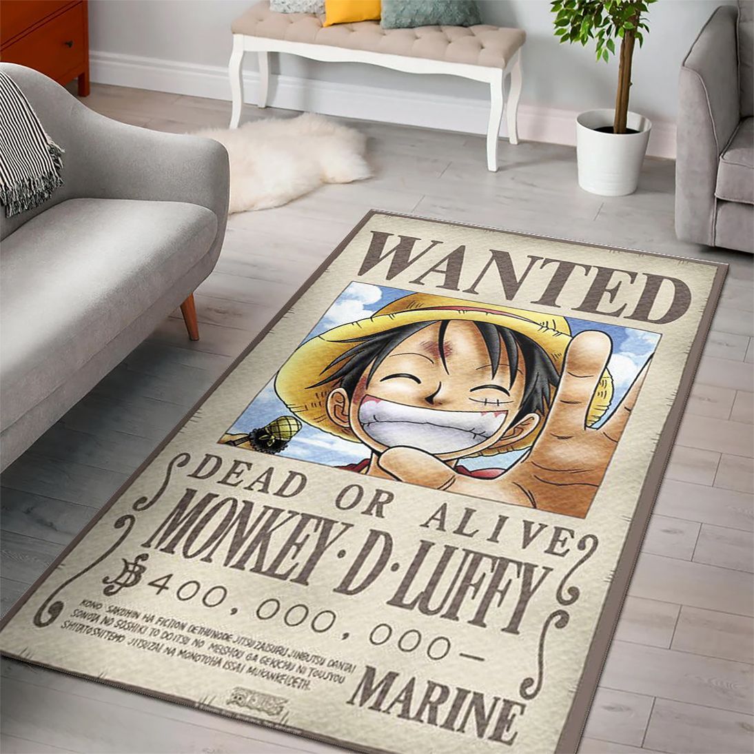 LUFFY WANTED ONE PIECE ANIME MOVIES AREA RUGS – CUSTOM SIZE AND PRINTING