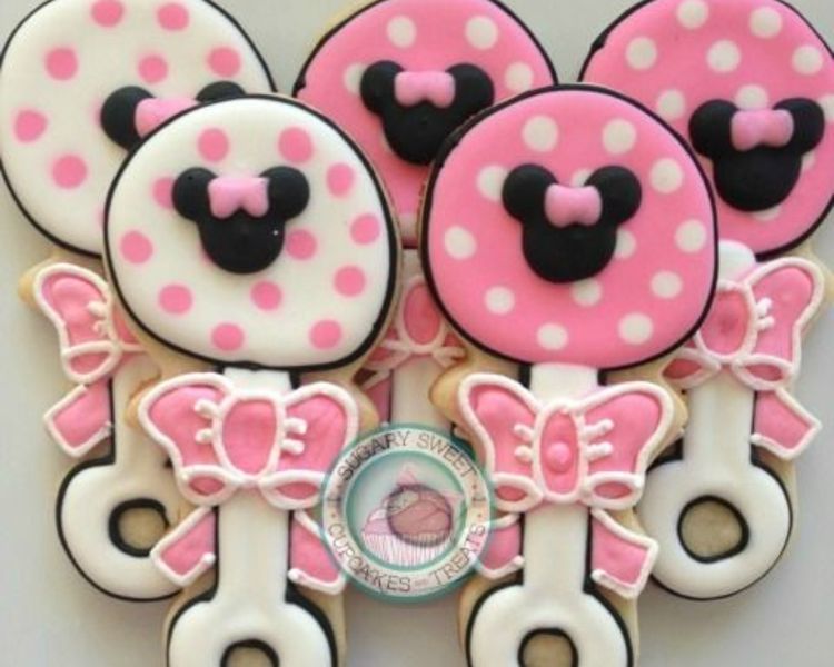 Pink And Black Minnie Mouse Themed Cookies