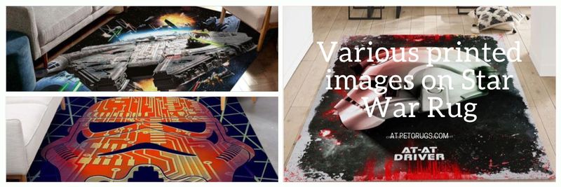 Various printed images on Star War Rug