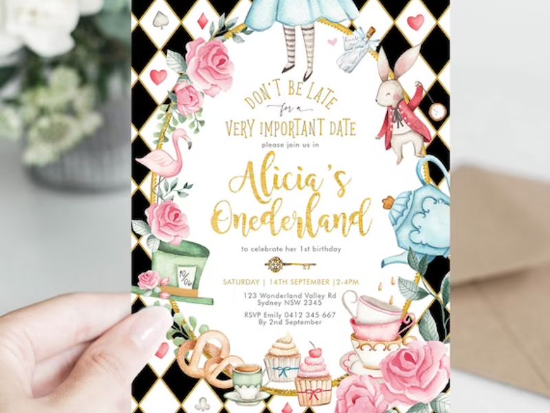 Alice in Wonderland Whimsical Children's Birthday Invitation