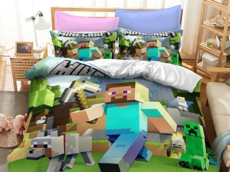 Minecraft-Themed Bedspread - Minecraft Decoration Ideas For Bedroom
