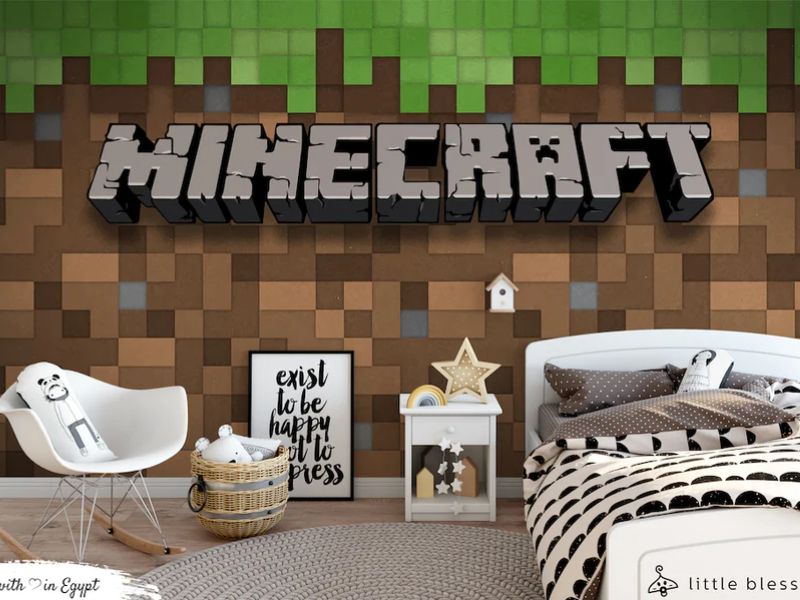 Minecraft-Themed Wallpaper - Minecraft Decoration Ideas For Bedroom
