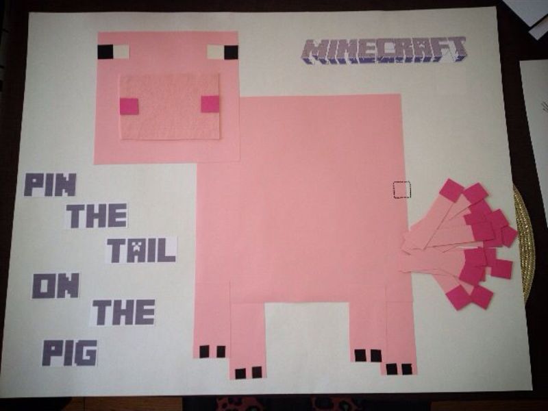 Pin the Tail on the Minecraft Pig - Minecraft Birthday Party Ideas