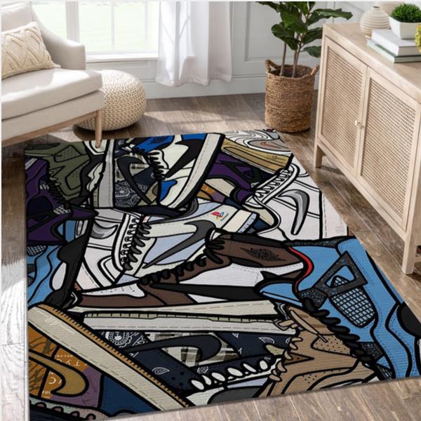 A Pile Of Travis Sneaker Fashion Brand Area Rug Living Room Rug