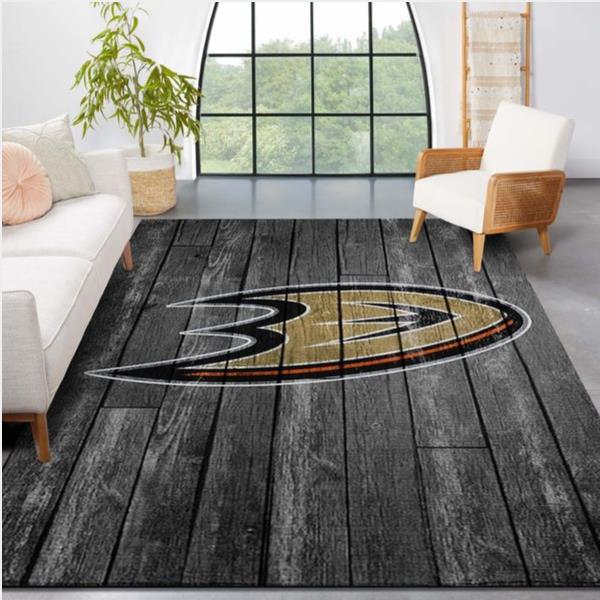 Anaheim Ducks Nhl Team Logo Grey Wooden Style Nice Gift Home Decor Rectangle Area Rug