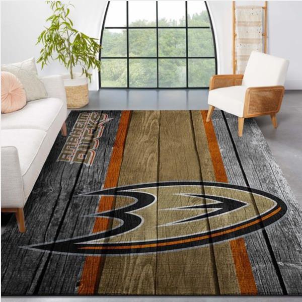 Anaheim Ducks Nhl Team Logo Wooden Style Nice Gift Home Decor Rectangle Area Rug