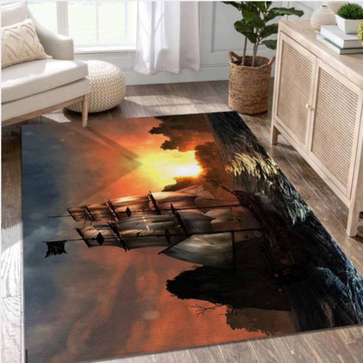 Assassins Creed LV Black Flag Sunset Boat Video Game Area Rug For