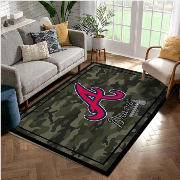 Atlanta Braves Mlb Team Logo Camo Style Rug Room Carpet Custom Area Floor Home Decor