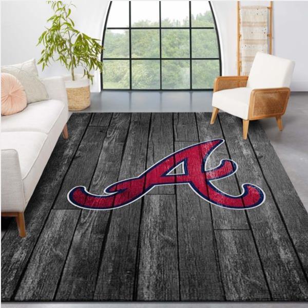 Atlanta Braves Mlb Team Logo Grey Wooden Style Style Nice Gift Home Decor Rectangle Area Rug