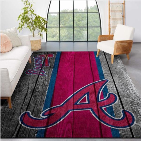 Atlanta Braves Mlb Team Logo Wooden Style Style Nice Gift Home Decor Rectangle Area Rug