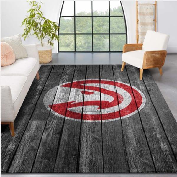 Atlanta Hawks Nba Team Logo Grey Wooden Style Nice Gift Home Decor Rectangle Area Rug