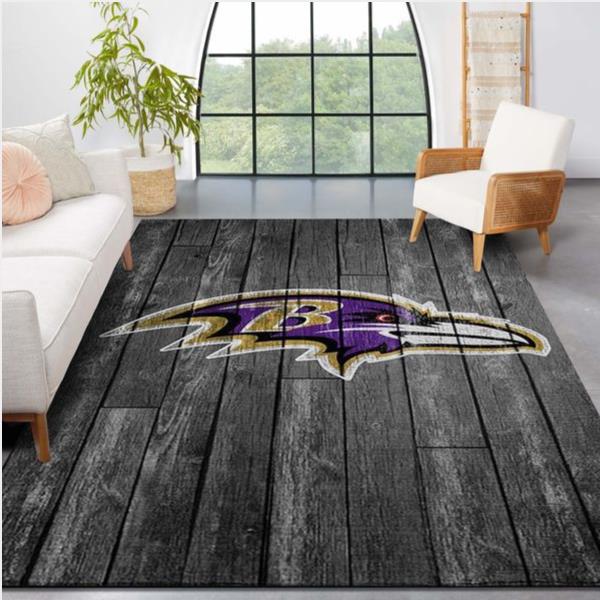 Baltimore Ravens Nfl Team Logo Grey Wooden Style Style Nice Gift Home Decor Rectangle Area Rug