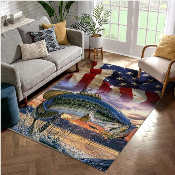 Bass Fish American Flag Area Rug Carpets Living Room Rug - Floor Decor