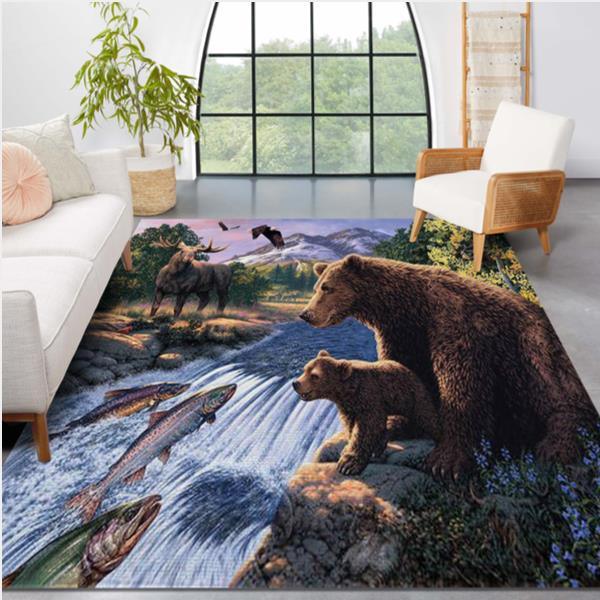 Bear Catch Fish Area Rug Living Room Rug US Gift Decor