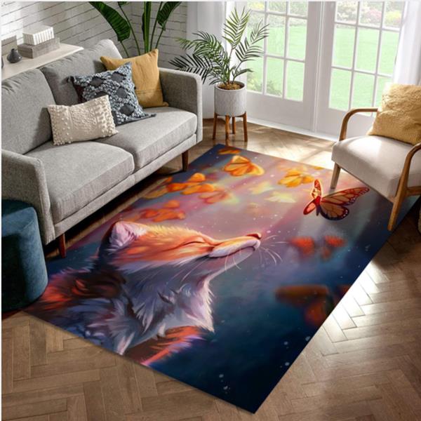 Beautiful Fox And Butterfly Living Room Rug Home Decor Floor Decor