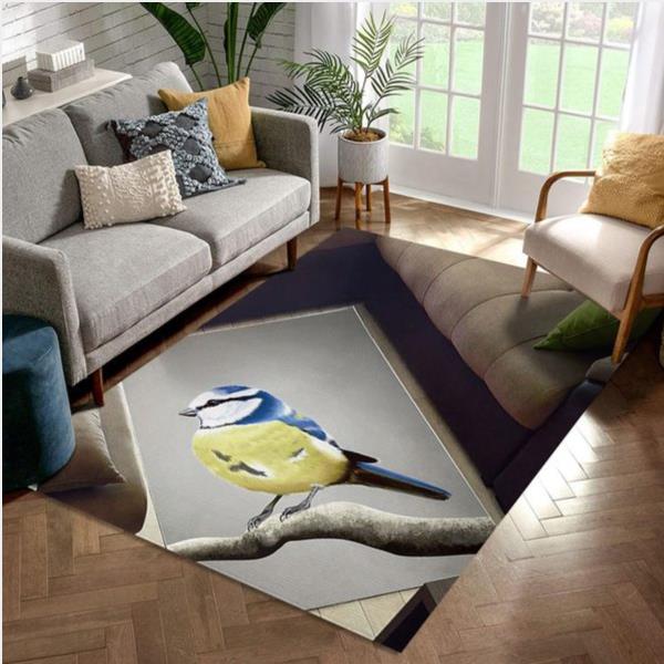 Blue Tit Bird On A Branch Area Rug  Room Rugs Floor Decor Home Decor