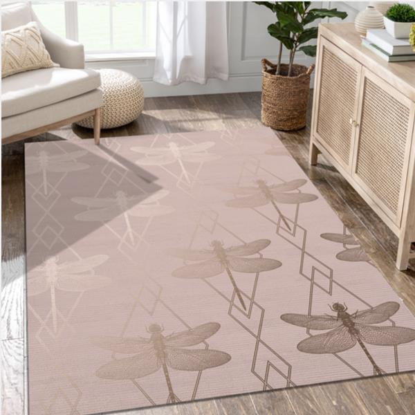 Blush Pink Gold Dragonfly Diamond Wallpaper Area Rug Carpet Bedroom US Gift Decor