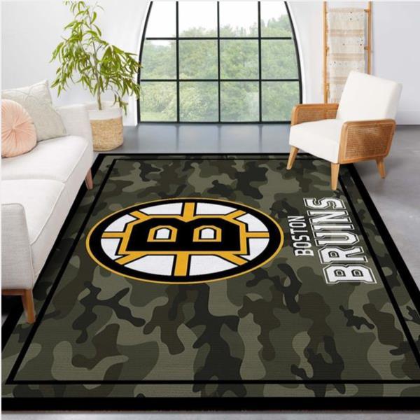 Boston Bruins Nhl Team Logo Camo Style Rug Room Carpet Custom Area Floor Home Decor
