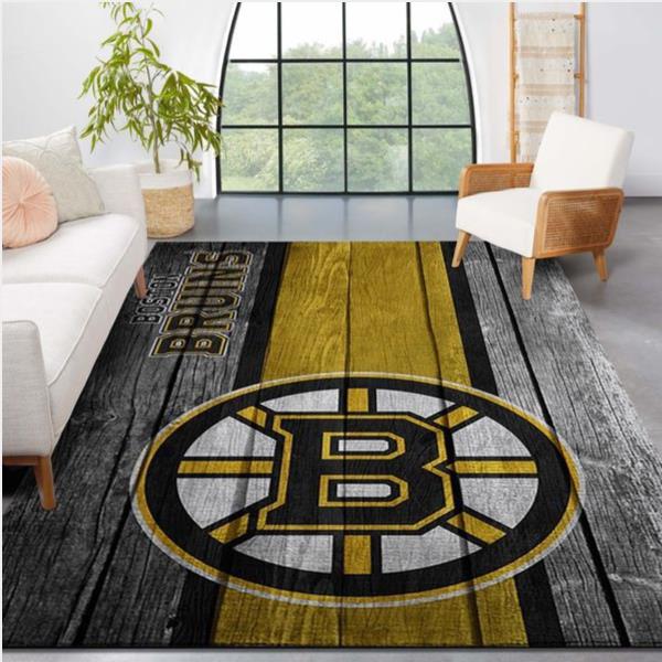 Boston Bruins Nhl Team Logo Wooden Style Nice Gift Home Decor Rectangle Area Rug