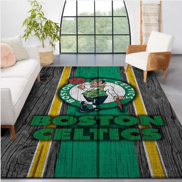 Boston Celtics Nba Team Logo Wooden Style Nice Gift Home Decor Rectangle Area Rug