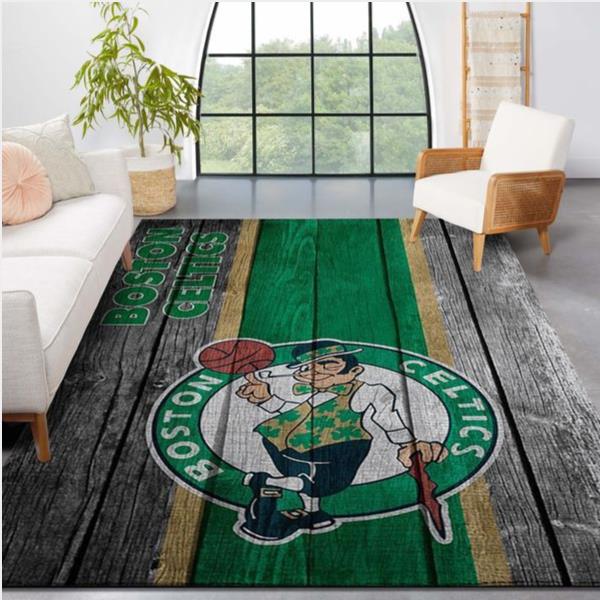 Boston Celtics Nba Team Logo Wooden Style Nice Gift Home Decor Rectangle Area Rug