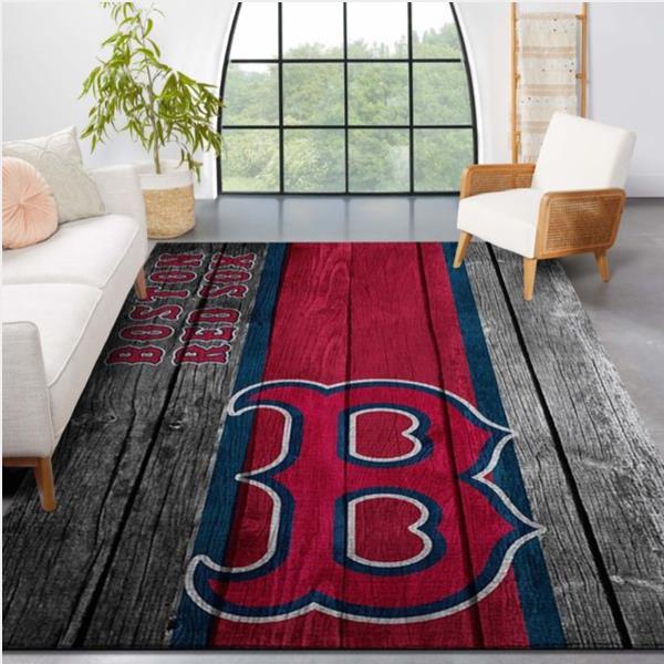 Boston Red Sox Mlb Team Logo Wooden Style Style Nice Gift Home Decor Rectangle Area Rug