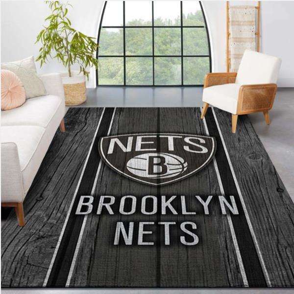 Brooklyn Nets Nba Team Logo Wooden Style Nice Gift Home Decor Rectangle Area Rug