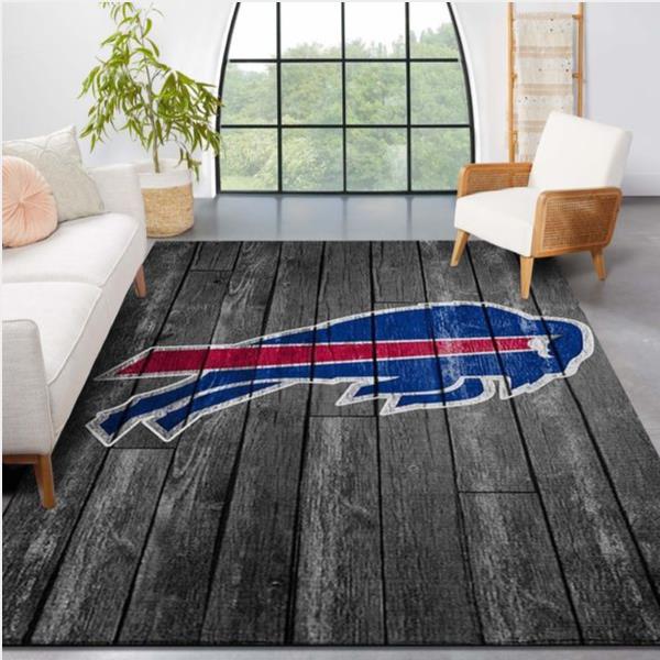 Buffalo Bills Nfl Team Logo Grey Wooden Style Style Nice Gift Home Decor Rectangle Area Rug