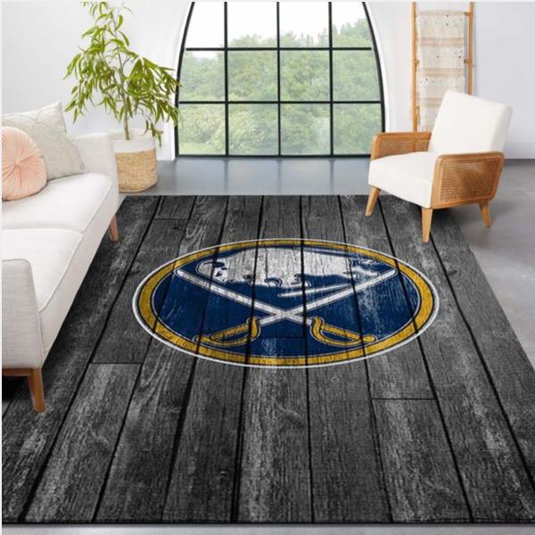 Buffalo Sabres NHL Team Logo Grey Wooden Style Nice Gift Home Decor Rectangle Area Rug