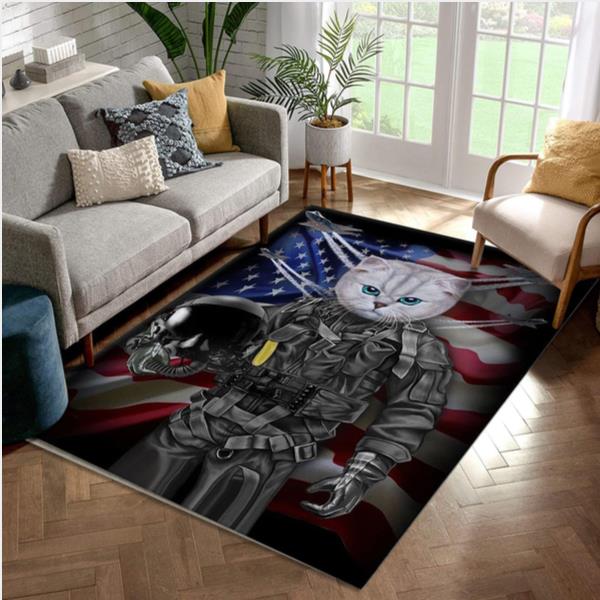 Cat In Air Force Area Rug Living Room And Bedroom Rug Us Gift Decor